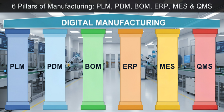 6 Pillars of Manufacturing: PLM, PDM, BOM, ERP, MES & QMS